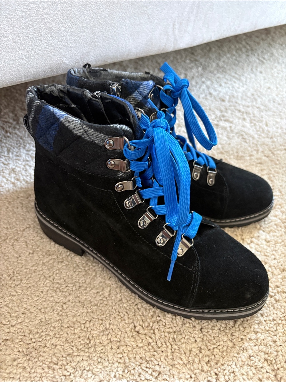 Black Suede Waterproof Lace-Up Ankle Boots